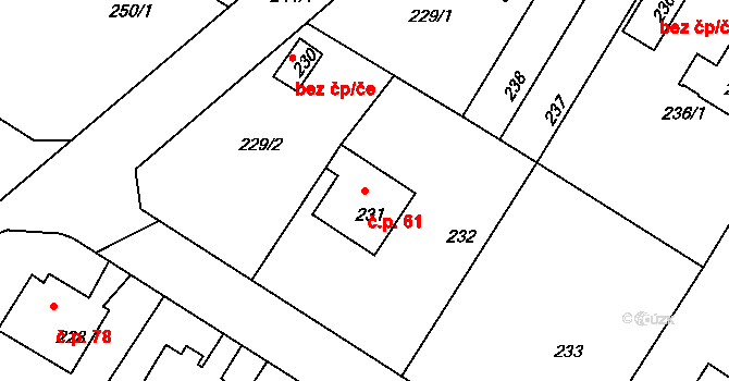 Bezděčín 61, Mladá Boleslav na parcele st. 231 v KÚ Bezděčín u Mladé Boleslavi, Katastrální mapa