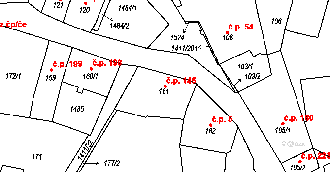 Strážov 145 na parcele st. 161 v KÚ Strážov na Šumavě, Katastrální mapa
