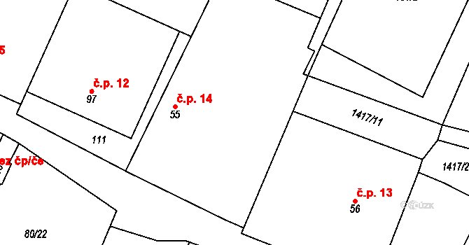 Bor 14, Suchdol nad Lužnicí na parcele st. 55 v KÚ Bor, Katastrální mapa