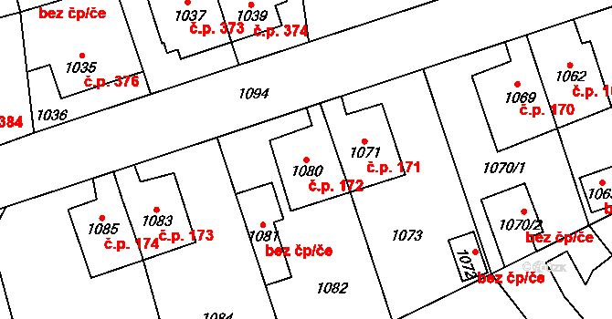 Vinoř 172, Praha na parcele st. 1080 v KÚ Vinoř, Katastrální mapa