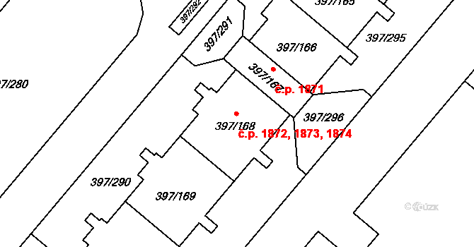 Chodov 1872,1873,1874, Praha na parcele st. 397/168 v KÚ Chodov, Katastrální mapa