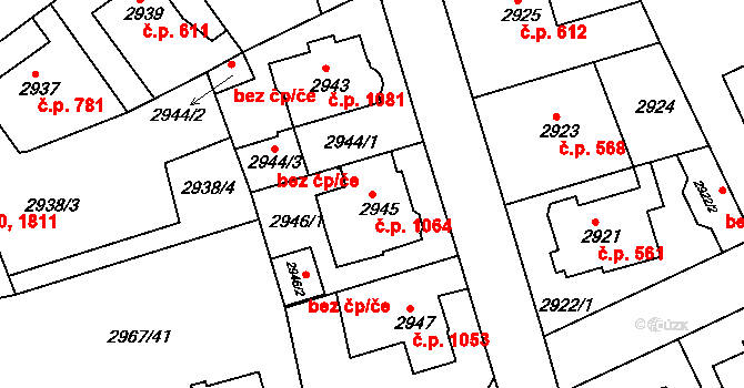 Modřany 1064, Praha na parcele st. 2945 v KÚ Modřany, Katastrální mapa