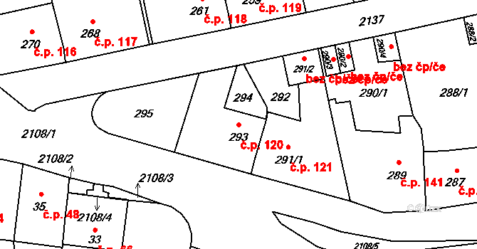Ruzyně 120, Praha na parcele st. 293 v KÚ Ruzyně, Katastrální mapa