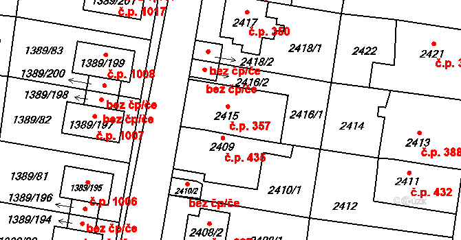 Kyje 357, Praha na parcele st. 2415 v KÚ Kyje, Katastrální mapa