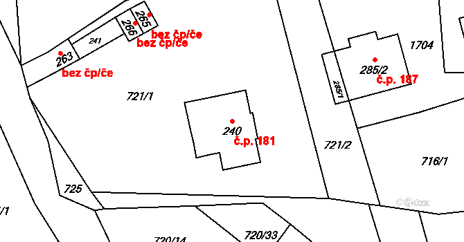 Pilníkov 181 na parcele st. 240 v KÚ Pilníkov I, Katastrální mapa