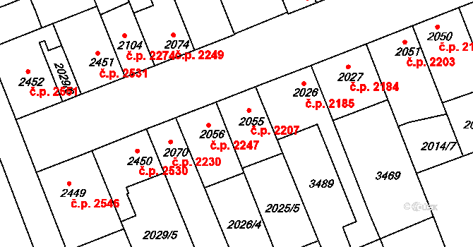 Hodonín 2207 na parcele st. 2055 v KÚ Hodonín, Katastrální mapa