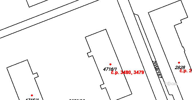Hodonín 3479,3480 na parcele st. 4716/1 v KÚ Hodonín, Katastrální mapa