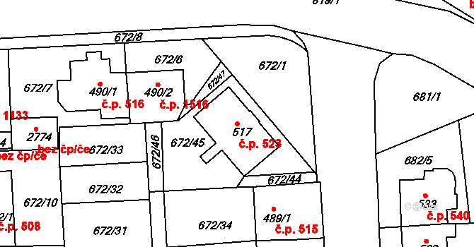 Sezimovo Ústí 523 na parcele st. 517 v KÚ Sezimovo Ústí, Katastrální mapa