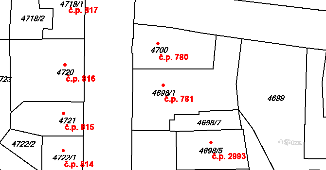 Česká Lípa 781 na parcele st. 4698/1 v KÚ Česká Lípa, Katastrální mapa
