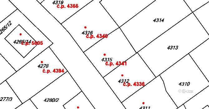 Chomutov 4341 na parcele st. 4315 v KÚ Chomutov II, Katastrální mapa