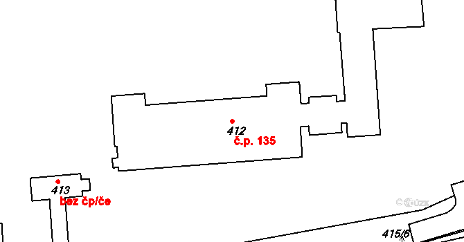 Kanice 135 na parcele st. 412 v KÚ Kanice, Katastrální mapa