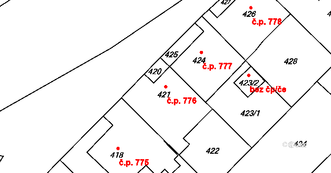 Fryštát 776, Karviná na parcele st. 421 v KÚ Karviná-město, Katastrální mapa