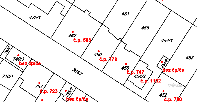 Bolevec 778, Plzeň na parcele st. 460 v KÚ Bolevec, Katastrální mapa