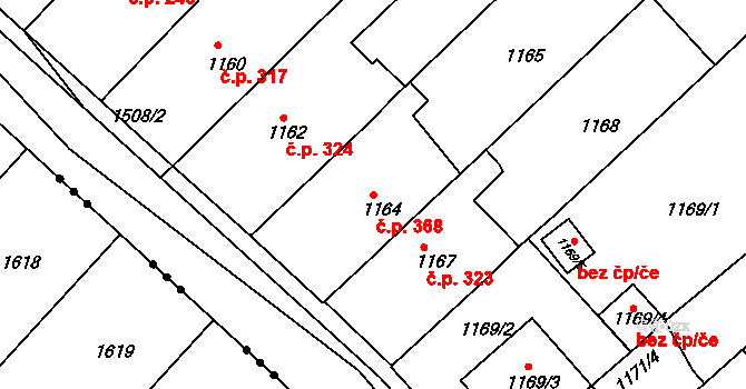 Troubsko 368 na parcele st. 1164 v KÚ Troubsko, Katastrální mapa