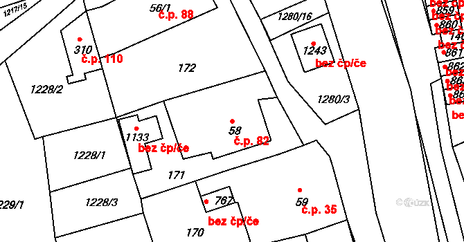 Hylváty 82, Ústí nad Orlicí na parcele st. 58 v KÚ Hylváty, Katastrální mapa