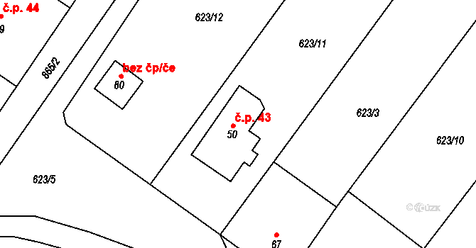 Lhota 43, Kelč na parcele st. 50 v KÚ Lhota u Kelče, Katastrální mapa