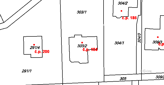 Dolní Těrlicko 184, Těrlicko na parcele st. 303/2 v KÚ Dolní Těrlicko, Katastrální mapa