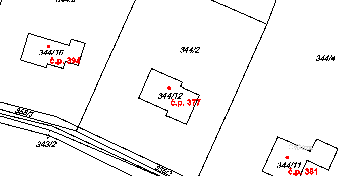 Šlakhamry 377, Hamry nad Sázavou na parcele st. 344/12 v KÚ Najdek na Moravě, Katastrální mapa