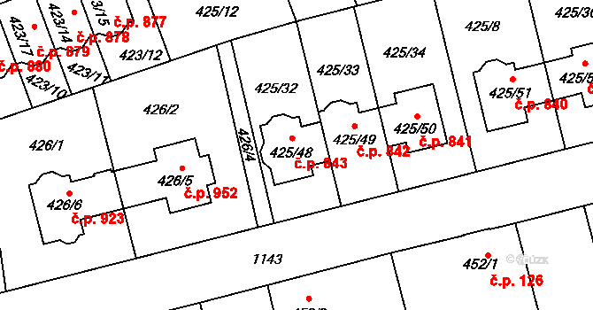 Libuš 843, Praha na parcele st. 425/48 v KÚ Libuš, Katastrální mapa