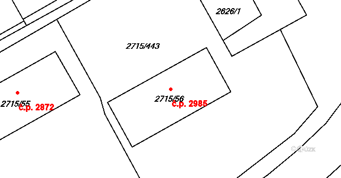 Hranice 2985, Karviná na parcele st. 2715/56 v KÚ Karviná-město, Katastrální mapa