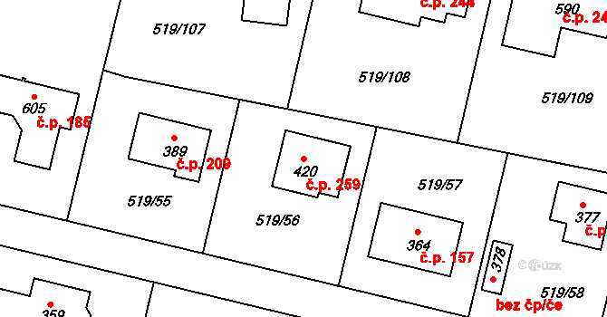 Horoušánky 259, Horoušany na parcele st. 420 v KÚ Horoušany, Katastrální mapa