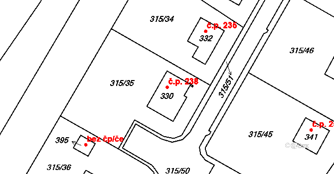 Chotyně 238 na parcele st. 330 v KÚ Chotyně, Katastrální mapa