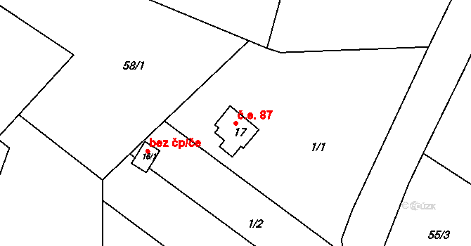 Jetonice 87, Míčov-Sušice na parcele st. 17 v KÚ Jetonice, Katastrální mapa