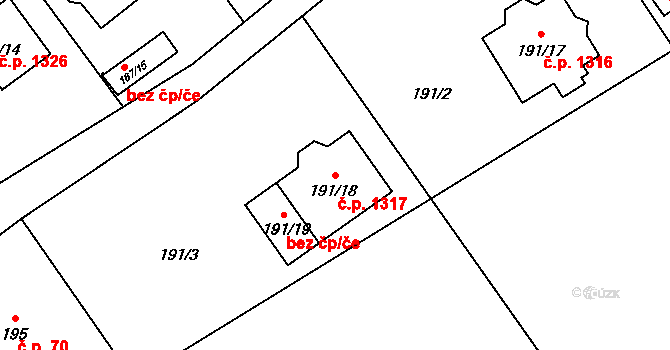Ráj 1317, Karviná na parcele st. 191/18 v KÚ Ráj, Katastrální mapa