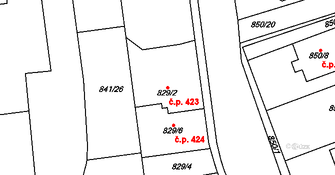 Pohořelice 423 na parcele st. 829/2 v KÚ Pohořelice nad Jihlavou, Katastrální mapa