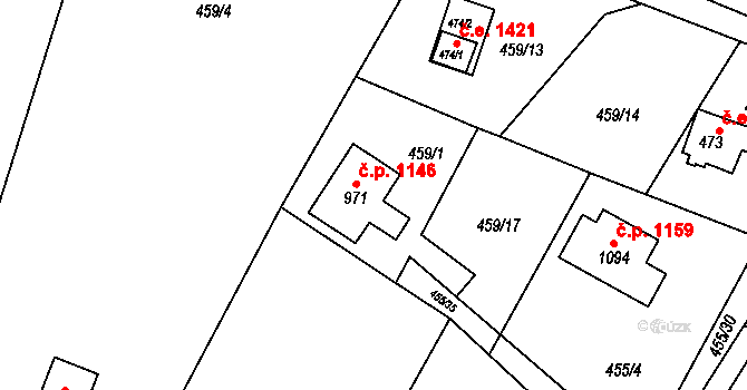 Ládví 1146, Kamenice na parcele st. 971 v KÚ Ládví, Katastrální mapa