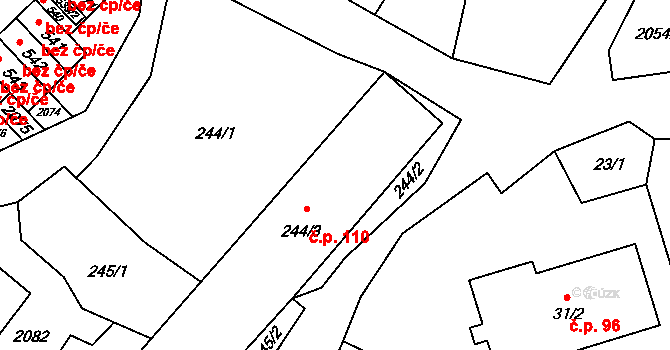 Ryžoviště 110 na parcele st. 244/3 v KÚ Ryžoviště, Katastrální mapa