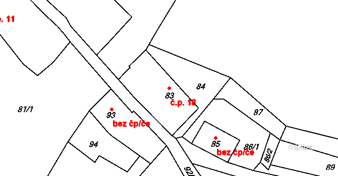 Zahrada 18, Kaly na parcele st. 83 v KÚ Zahrada, Katastrální mapa