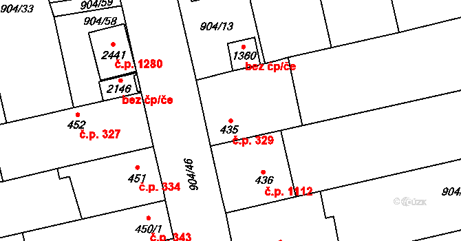 Malenovice 329, Zlín na parcele st. 435 v KÚ Malenovice u Zlína, Katastrální mapa