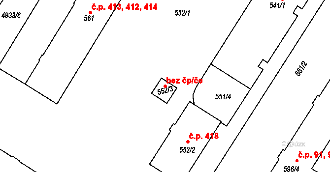 Přerov 43357695 na parcele st. 552/3 v KÚ Přerov, Katastrální mapa