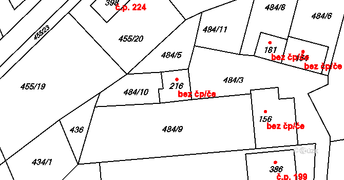 Studenec 44092695 na parcele st. 216 v KÚ Studenec u Třebíče, Katastrální mapa