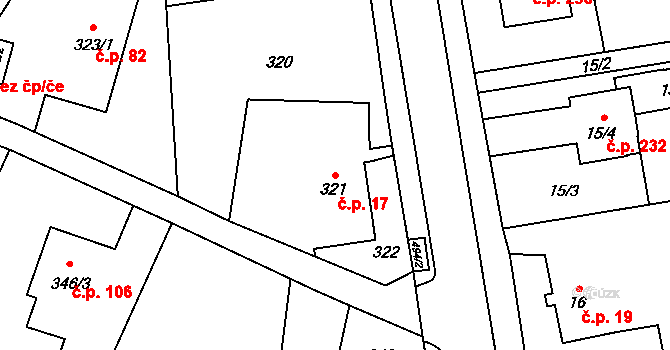Bobrovníky 17, Hlučín na parcele st. 321 v KÚ Bobrovníky, Katastrální mapa