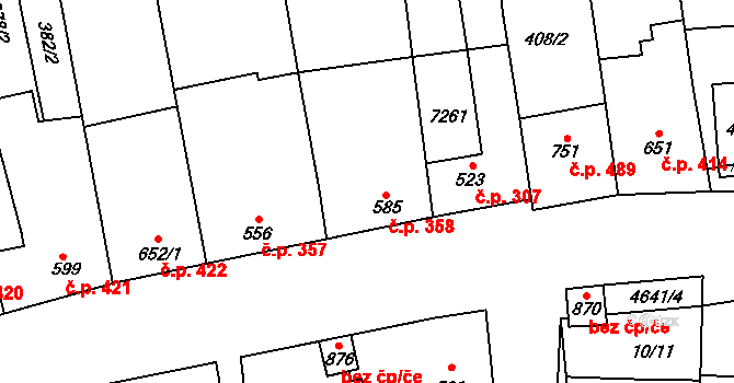 Ostrožská Lhota 358 na parcele st. 585 v KÚ Ostrožská Lhota, Katastrální mapa
