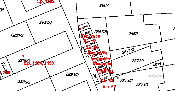 Slavkov u Brna 49873695 na parcele st. 2843 v KÚ Slavkov u Brna, Katastrální mapa