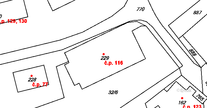 Prachovice 116 na parcele st. 229 v KÚ Prachovice, Katastrální mapa