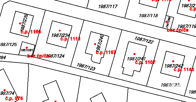 Nýřany 1167 na parcele st. 1987/240 v KÚ Nýřany, Katastrální mapa