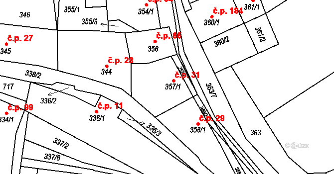 Svinařov 31 na parcele st. 357/1 v KÚ Svinařov u Kladna, Katastrální mapa