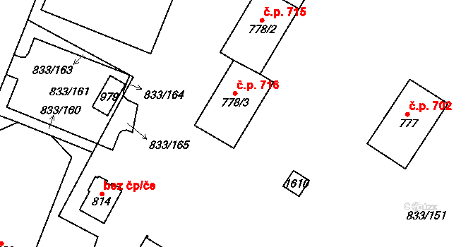 Kostelec nad Labem 716 na parcele st. 778/3 v KÚ Kostelec nad Labem, Katastrální mapa