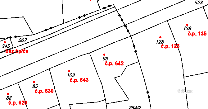 Rudná 642 na parcele st. 99 v KÚ Hořelice, Katastrální mapa