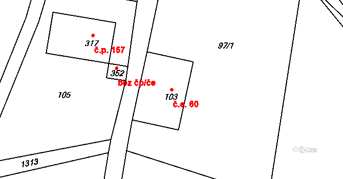 Kytlice 60 na parcele st. 103 v KÚ Falknov, Katastrální mapa