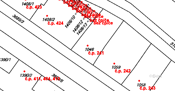Bezděkovské Předměstí 241, Domažlice na parcele st. 1046 v KÚ Domažlice, Katastrální mapa
