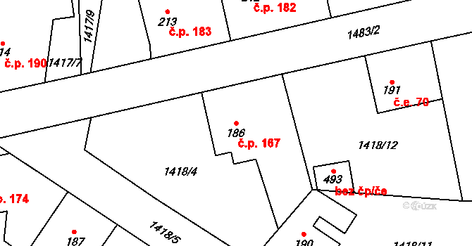Cheznovice 167 na parcele st. 186 v KÚ Cheznovice, Katastrální mapa