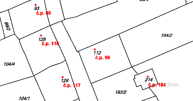 Krušovice 96 na parcele st. 112 v KÚ Krušovice, Katastrální mapa