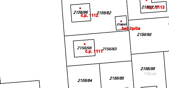 Podbořany 1111 na parcele st. 2156/98 v KÚ Podbořany, Katastrální mapa