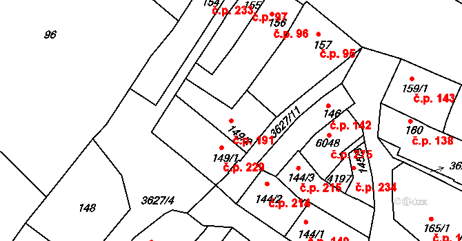Rakovník I 191, Rakovník na parcele st. 149/2 v KÚ Rakovník, Katastrální mapa