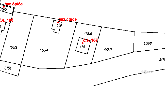 Roveň 107, Rychnov nad Kněžnou na parcele st. 165 v KÚ Roveň u Rychnova nad Kněžnou, Katastrální mapa